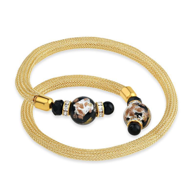 Wrap Around Murano Bracelet (Black & Gold)